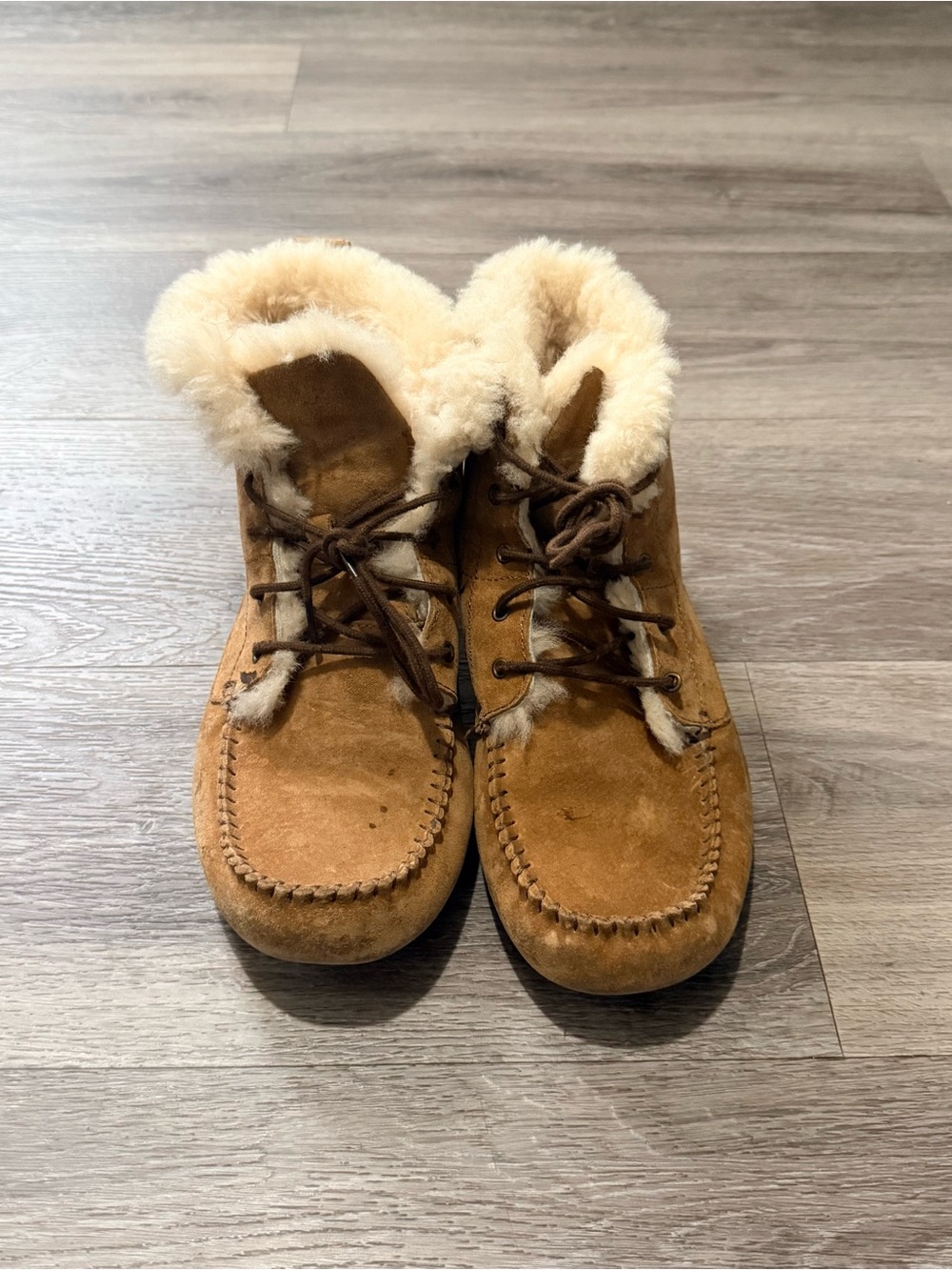 UGG Chestnut Suede Shearling Moccasin Boots